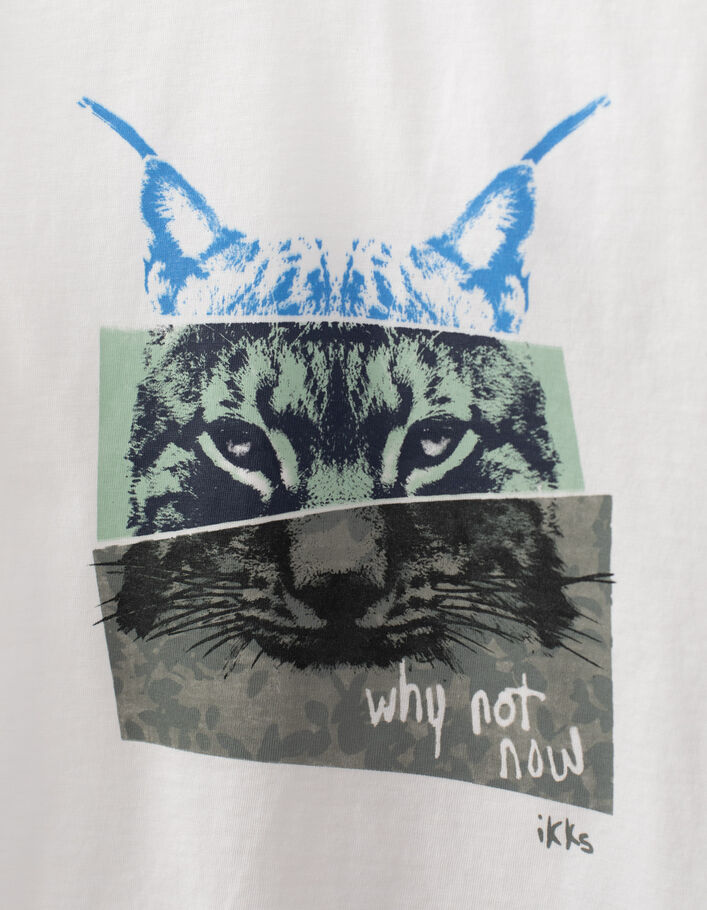 T-shirt blanc cassé à visuel lynx garçon  - IKKS