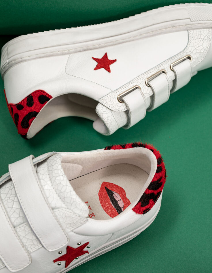 Weiße Damen-Ledersneakers mit Sternen-Motiv, Leo-Detail-6