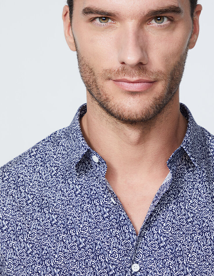 Geblümtes blaues Herren SLIM-Hemd-4