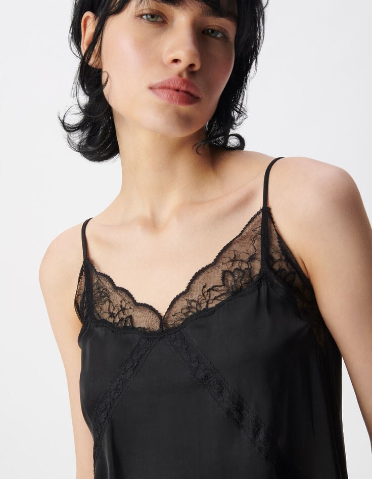 Top caraco fines bretelles noir dentelle Femme-4