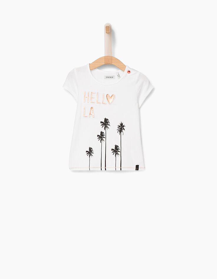 Tee-shirt blanc cassé relief Hello L.A bébé fille-1 Tee-shirt blanc cassé relief Hello L.A bébé fille-1