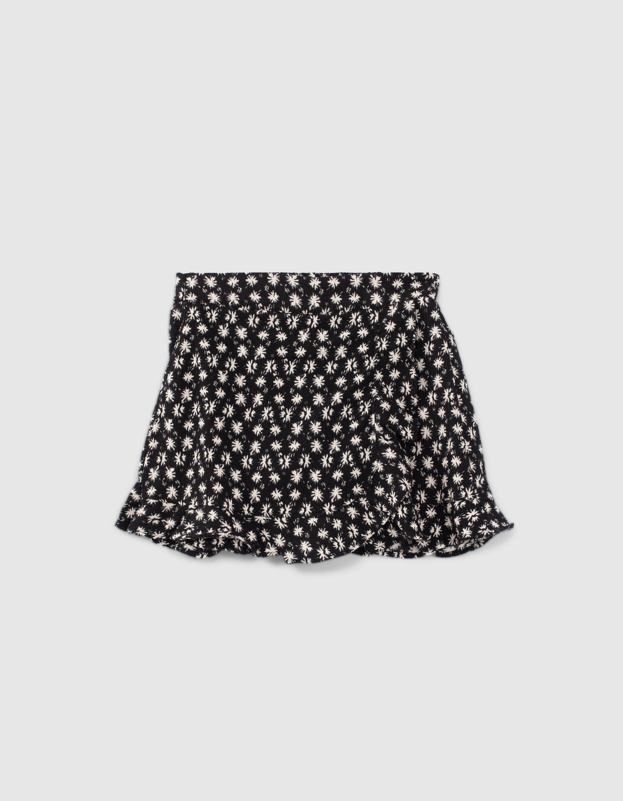 Jupe short noire imprim fleurs graphiques fille