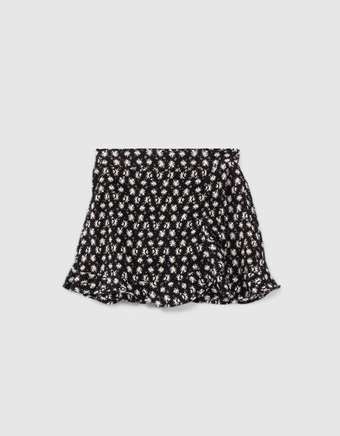 Jupe-short noire imprimé fleurs graphiques fille