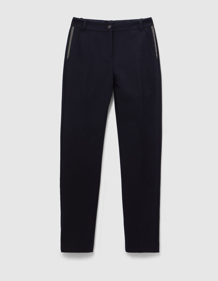 Women’s navy suit trousers with decorative braid - IKKS