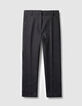 Pantalon de tailleur bleu marine mix lin coton 7/8e Femme-1