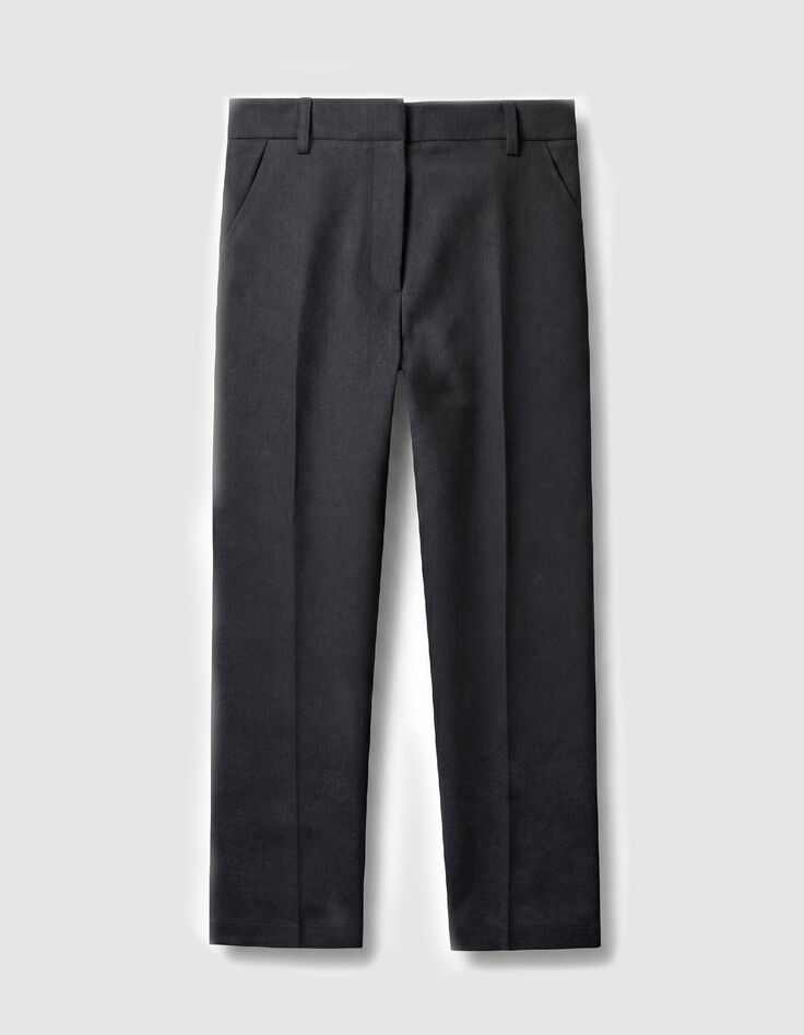 Pantalon de tailleur bleu marine mix lin coton 7/8e Femme-1