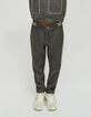 Pantalon gris anthracite maille à ceinture rayée garçon -1