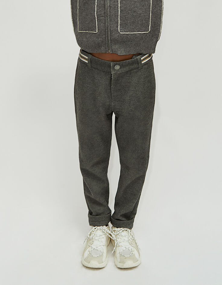 Pantalon gris anthracite maille à ceinture rayée garçon -1