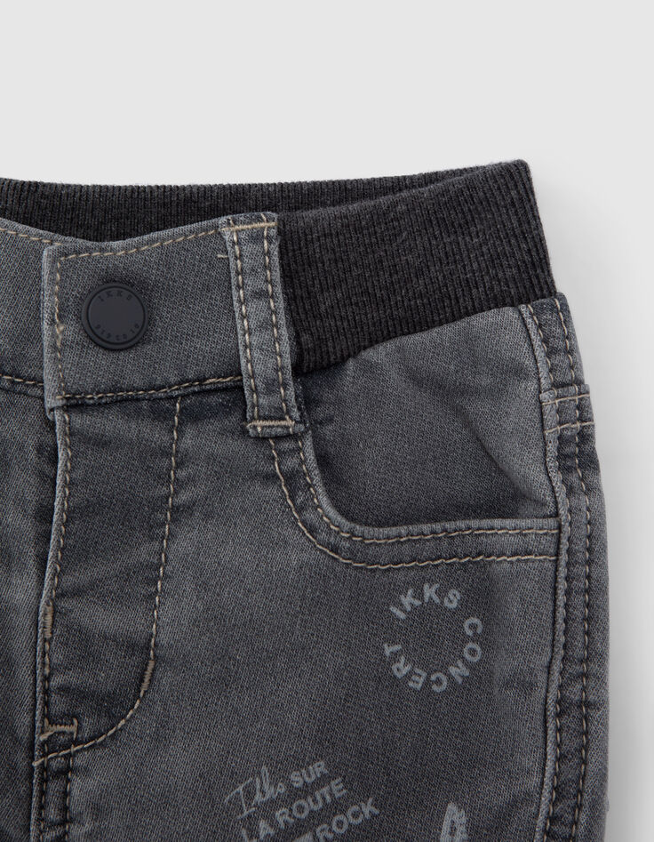 Grijze jeans print en ribboord in taille babyjongens-7