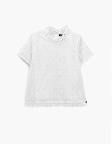 Girls' off-white T-shirt with ruffled lace collar - IKKS
