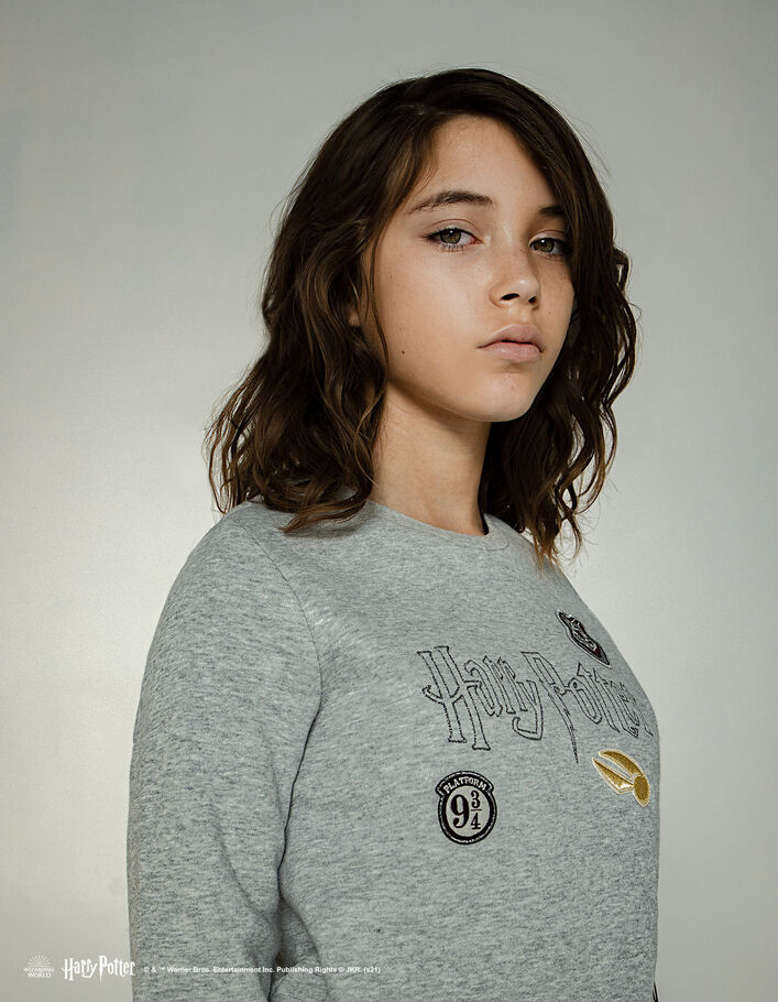 Grau meliertes Mädchensweatshirt mit Patches HARRY POTTER - IKKS