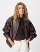 Bomber cuir bordeaux oversize Femme-1
