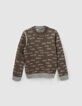 Pull réversible gris et kaki jacquard typo garçon-7