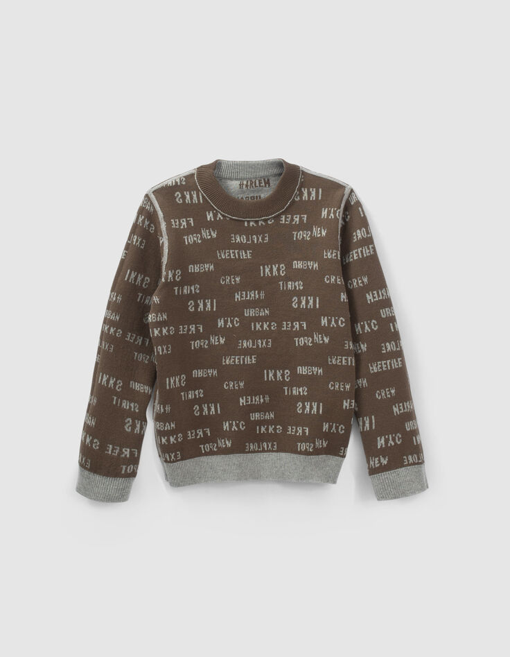 Pull réversible gris et kaki jacquard typo garçon-7