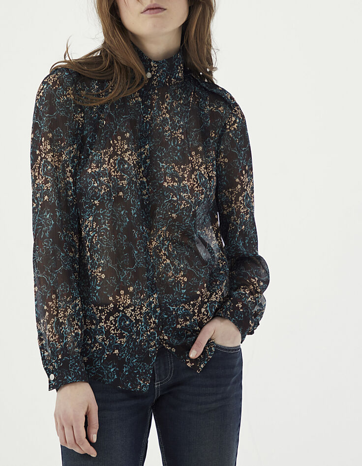 Damenbluse aus Voilechiffon mit geblümtem Arabeskenprint-1