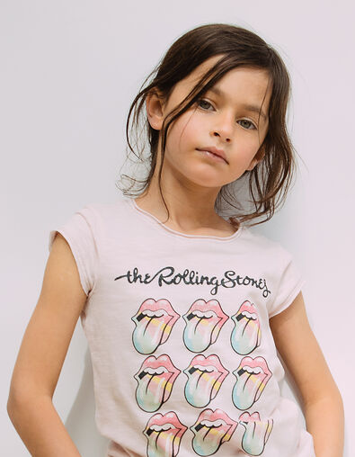 Girls’ pink ROLLING STONES T-shirt with tongues - IKKS