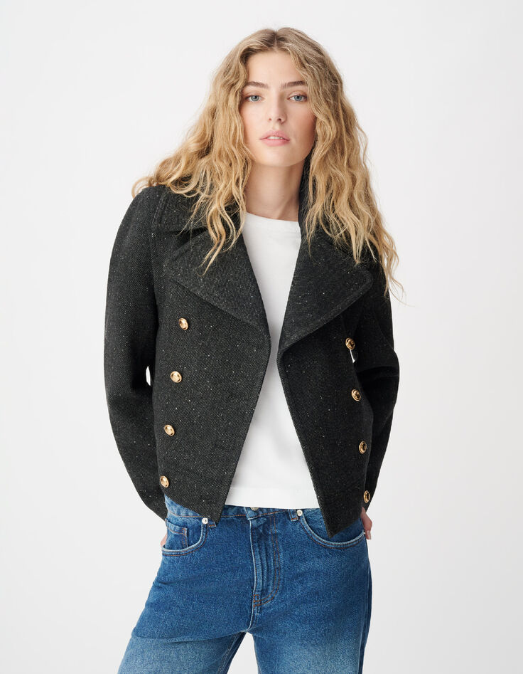 Grijze wollen peacoat voor dames-2