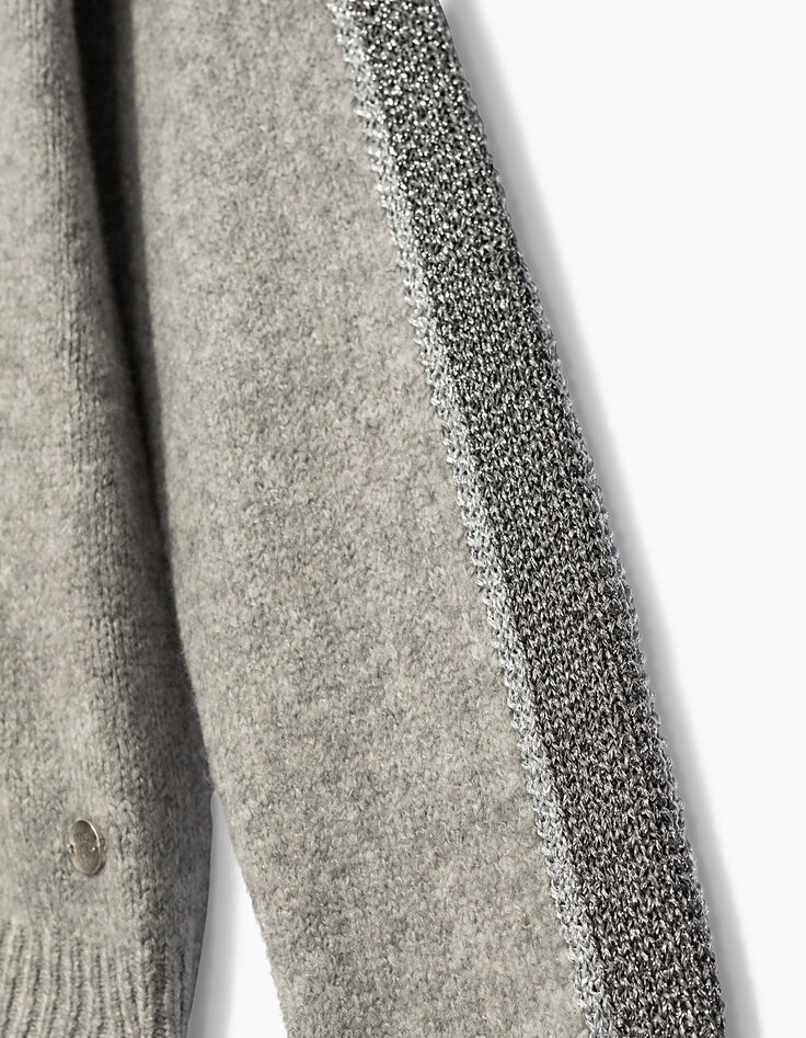 Pull gris à bandes lurex aux manches fille-2