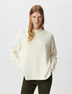 Weißer Damen-Pullover mit Lochmuster-2