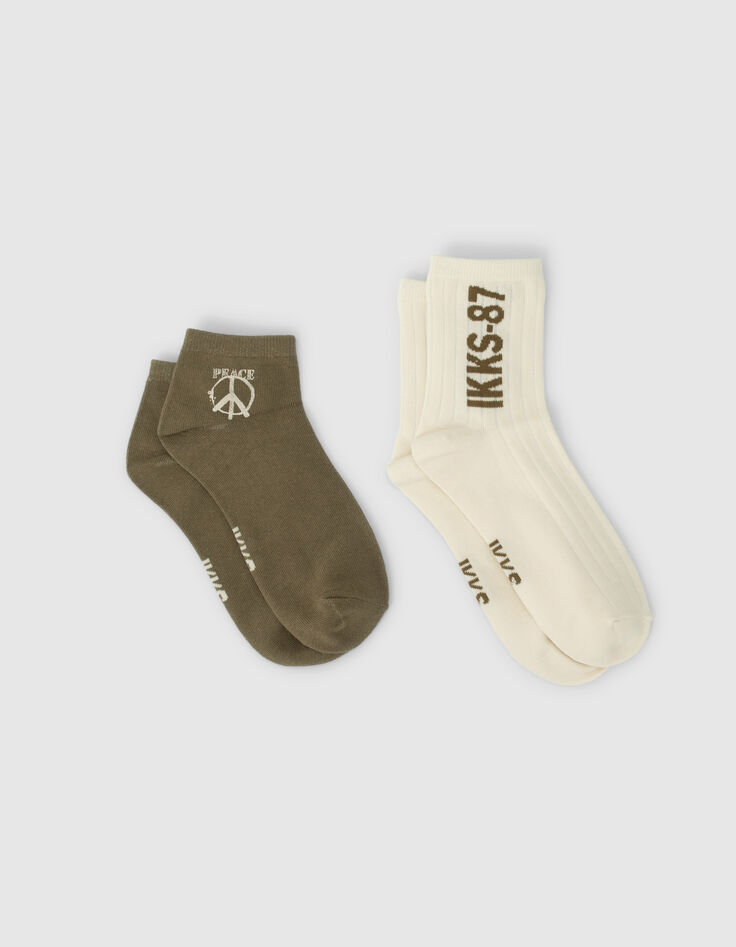 Socken in Khaki und Weiß gerippt-7