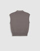 Polo en maille sans manches &agrave; broderie femme-7