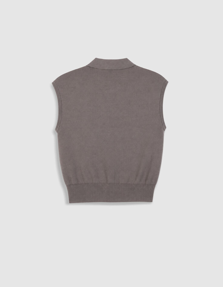 Polo en maille sans manches &agrave; broderie femme-7