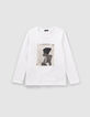 T-shirt blanc cassé coton bio visuel fille à bonnet-1