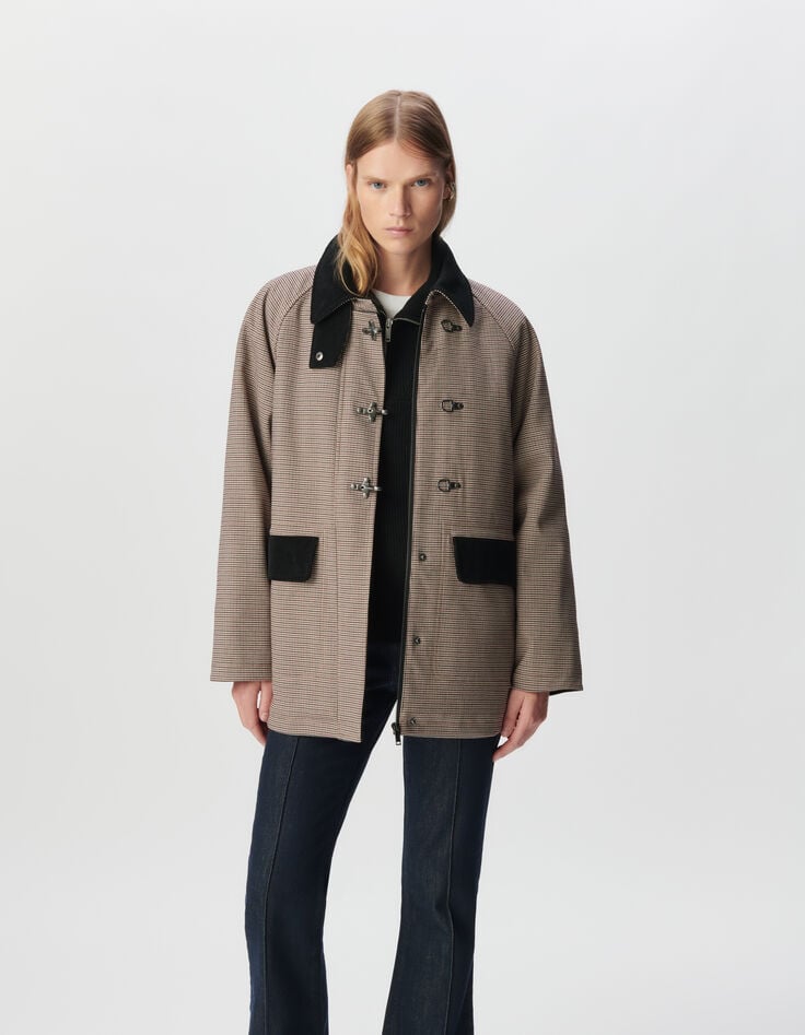 Women’s burgundy houndstooth and velvet parka-2 Women’s burgundy houndstooth and velvet parka-2