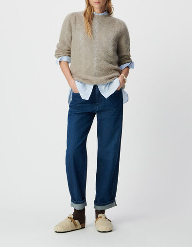 Beige gebreide trui gemengd mohair fantasiekabels Dames - IKKS