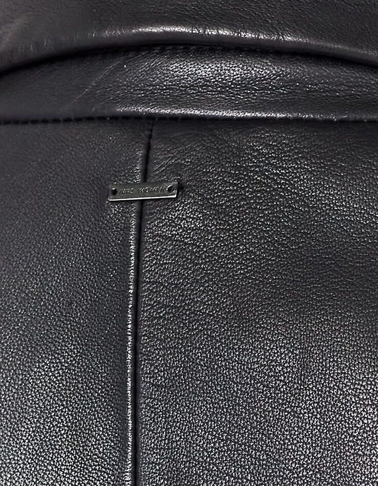 Veste mi- longue en cuir d'agneau noir femme-6