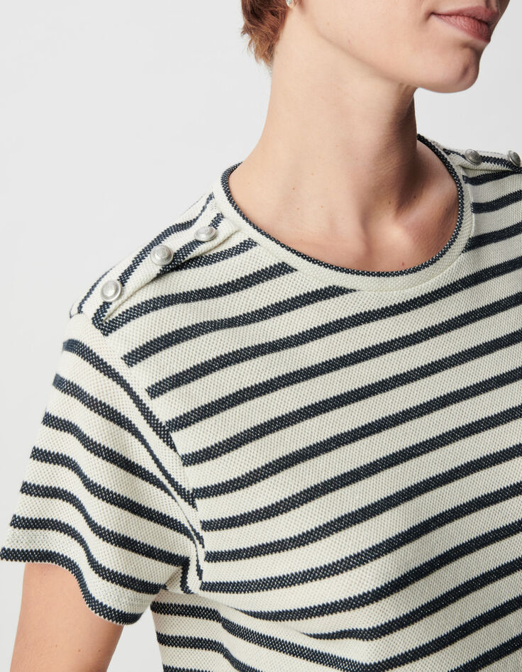 Tee-shirt marini&egrave;re paillet&eacute; boutons &eacute;paules Femme-4