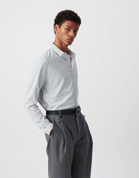 Men&rsquo;s white SEAWOOL&reg; REGULAR shirt with navy stripes - IKKS