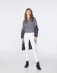 Veste courte en jean gris broderie dos femme-5