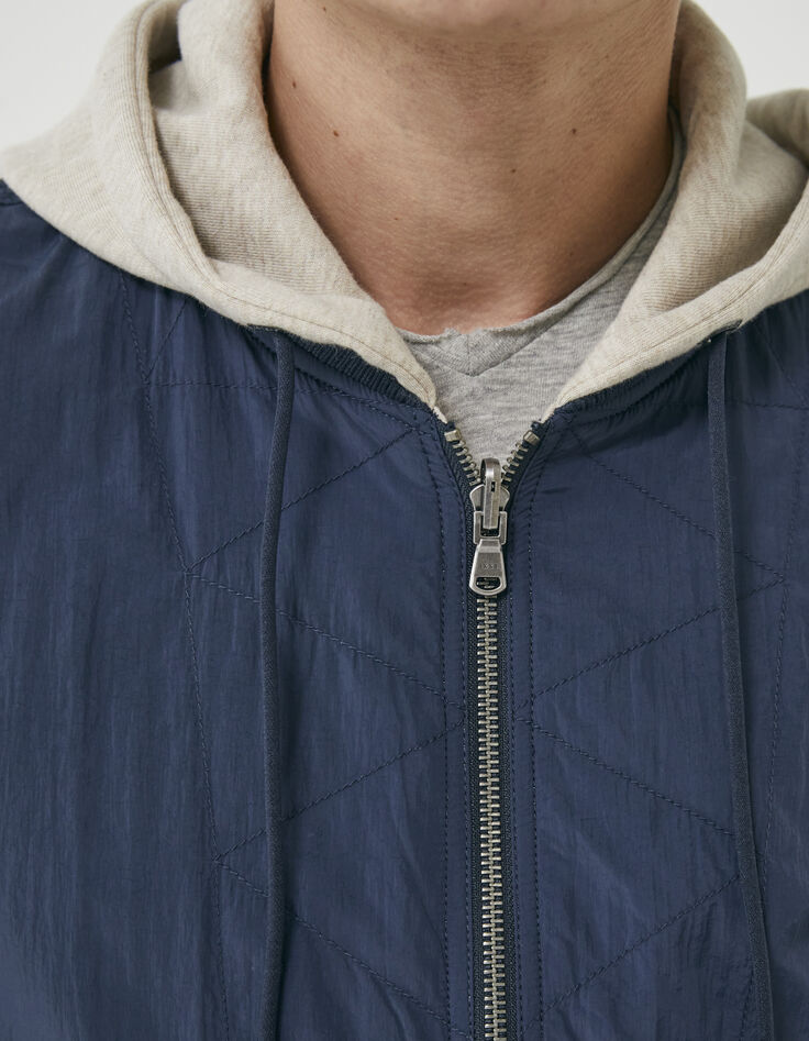 Blaue und beige Herrenwendebomberjacke aus Sweatstoff-4