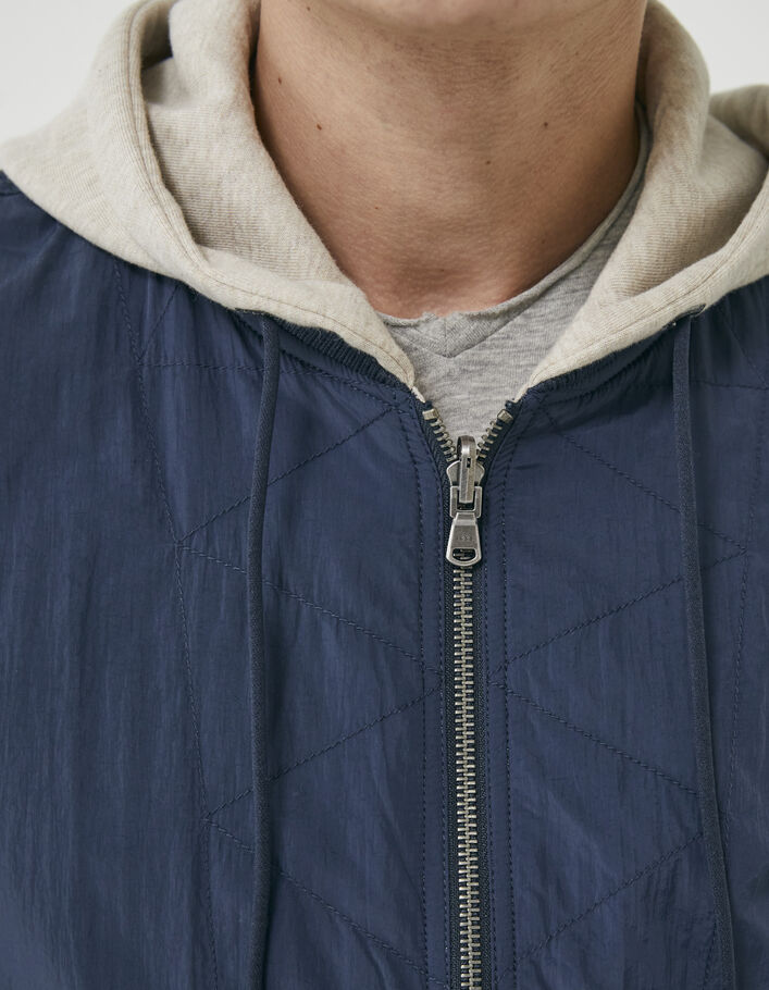 Men’s navy nylon/beige sweatshirt reversible bomber jacket - IKKS