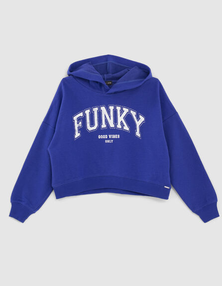 Girls’ blue XL slogan cropped hoodie