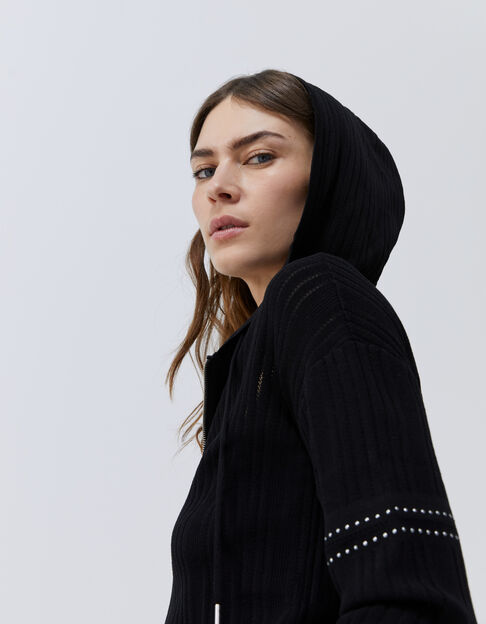 Women’s black knit studded ribbed knit cardigan