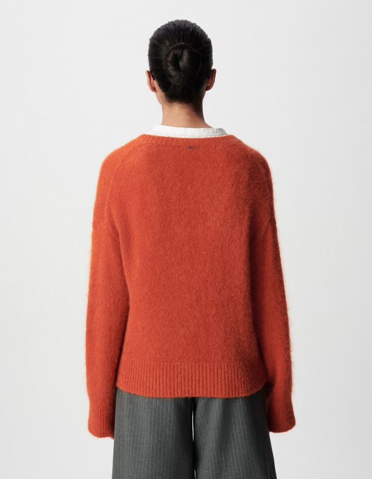Orange oversized V-neck sweater Woman-3