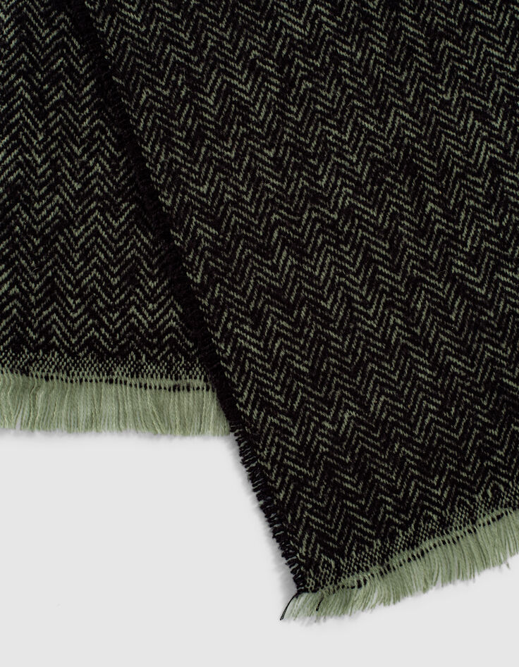 Men&rsquo;s sage scarf with navy chevron motif-3