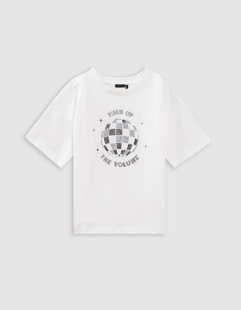 Camiseta blanca algodón bola disco niña - IKKS