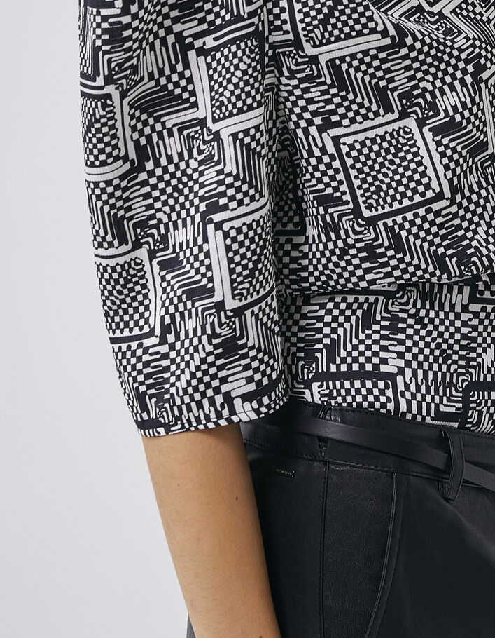 Women’s black and white optic checkerboard print blouse - IKKS