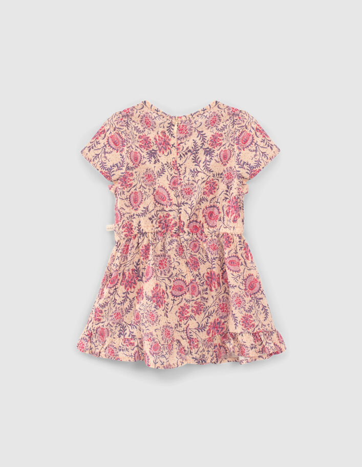 Roze jurk kasjmier bloemenprint EcoVero™ babymeisjes - IKKS