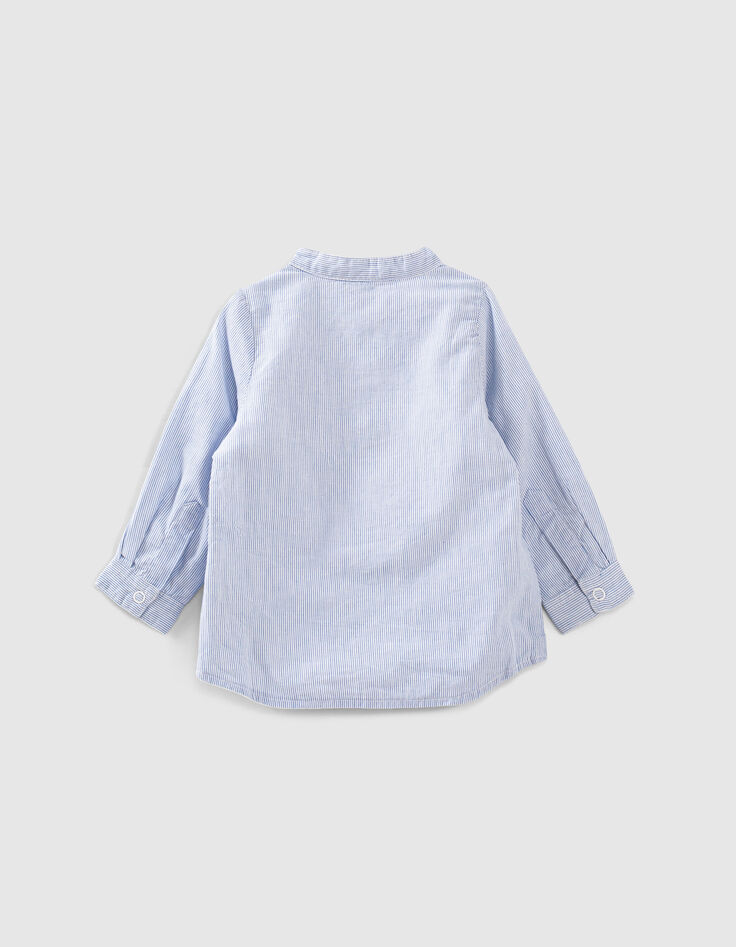 Baby boys’ white organic reversible shirt + blue stripes-4
