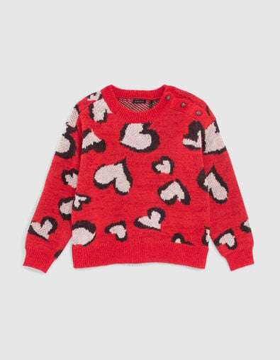 Girls’ medium red mini me sweater with heart jacquard - IKKS