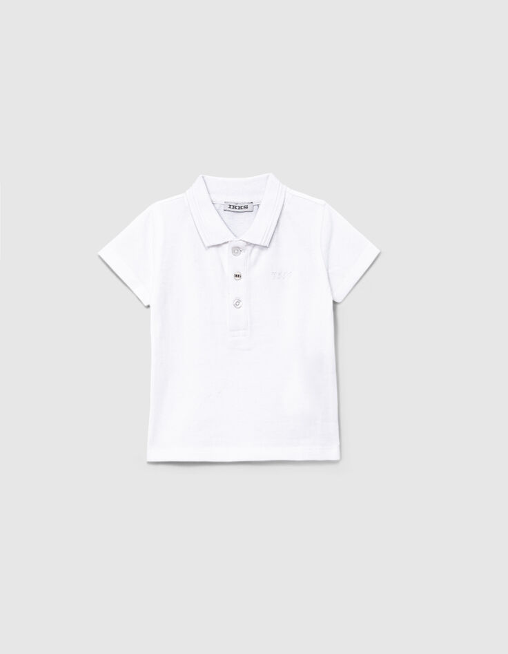 Baby boys’ white organic cotton polo shirt, IKKS logo-1