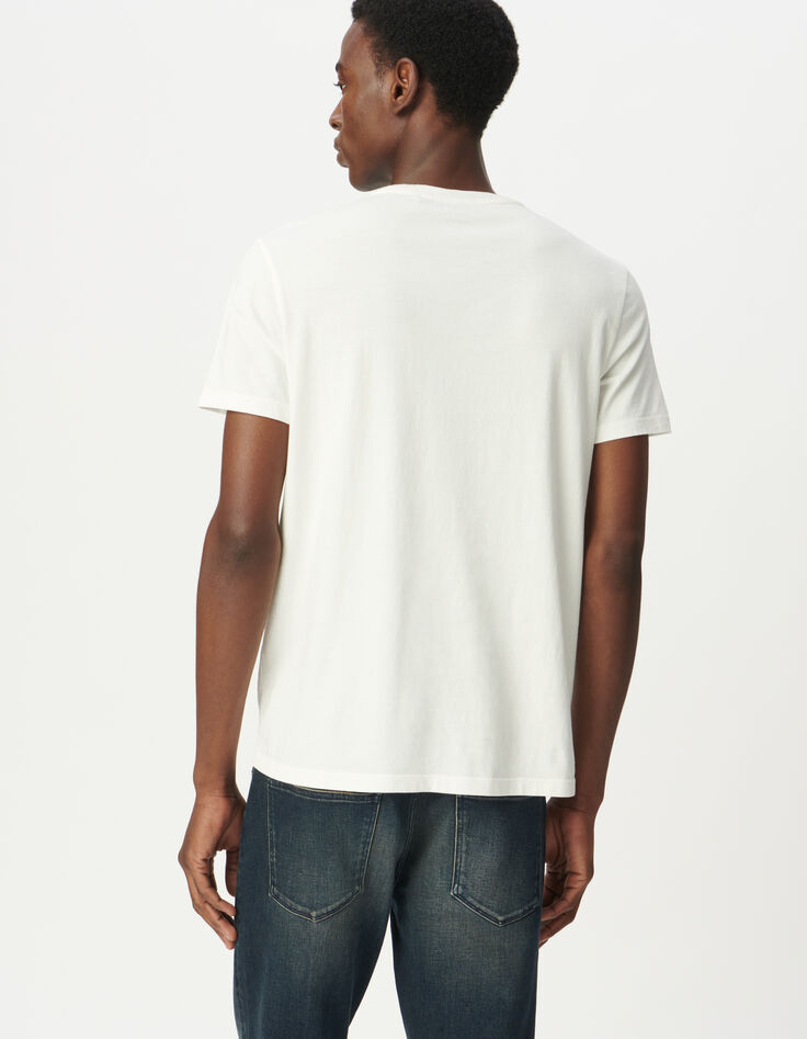 Men’s white T-shirt with skull image and flocked slogan-3