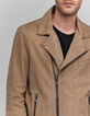 Cazadora biker de piel beige para hombre-4