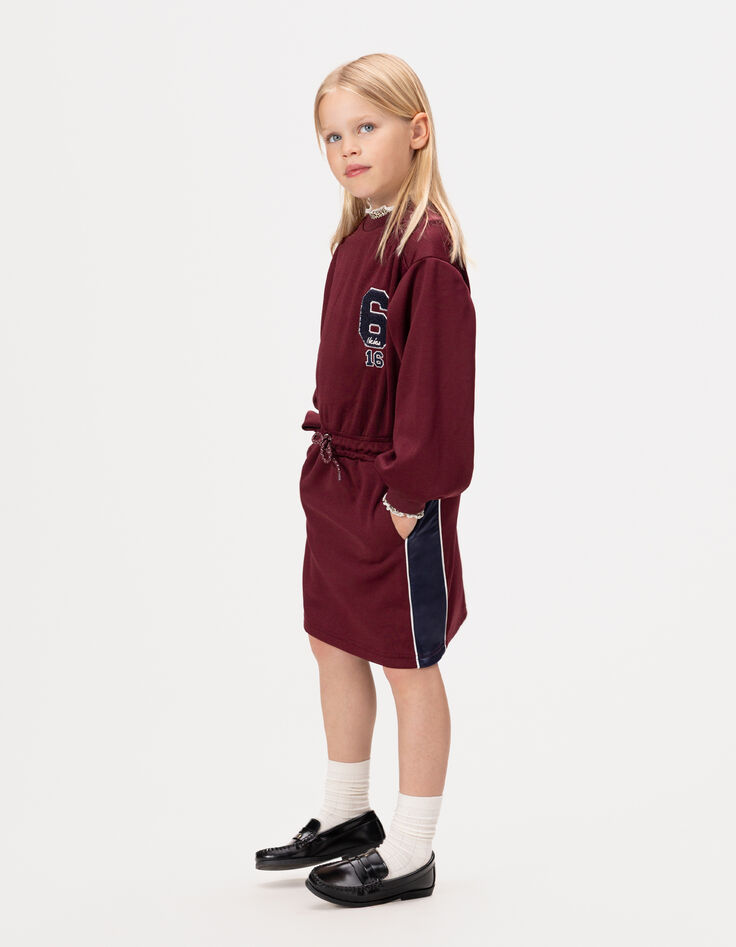 Robe bordeaux esprit sport bandes côtés fille-1