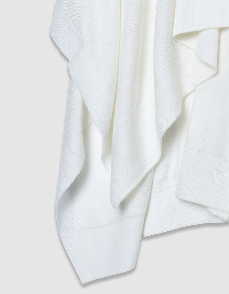 Women's short beige cape in fine knit with button fastening-2