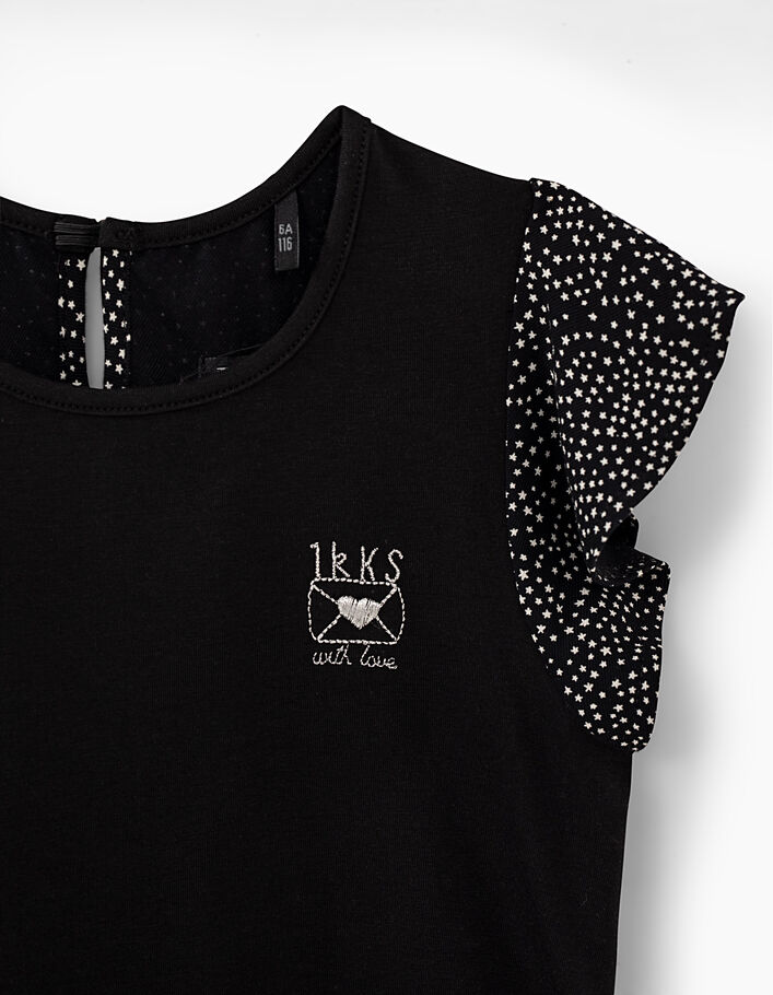 Girls’ black star print mixed-fabric T-shirt - IKKS